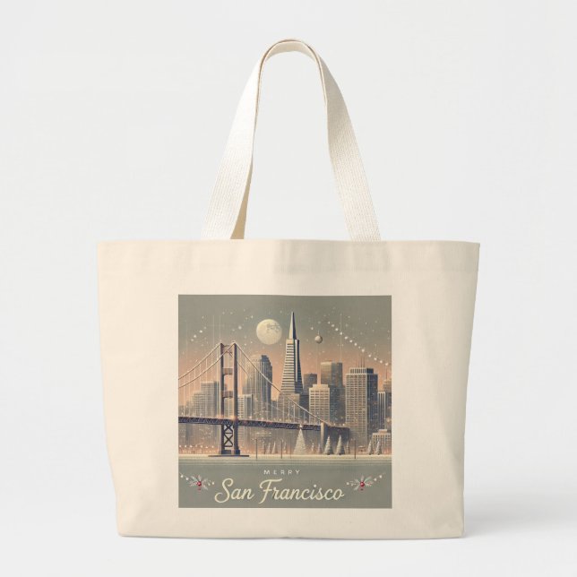 San Francisco Christmas Card | Golden Gate Bridge Large Tote Bag (Front)