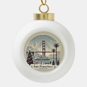 San Francisco Christmas - Golden Gate Bridge Ceramic Ball Christmas Ornament