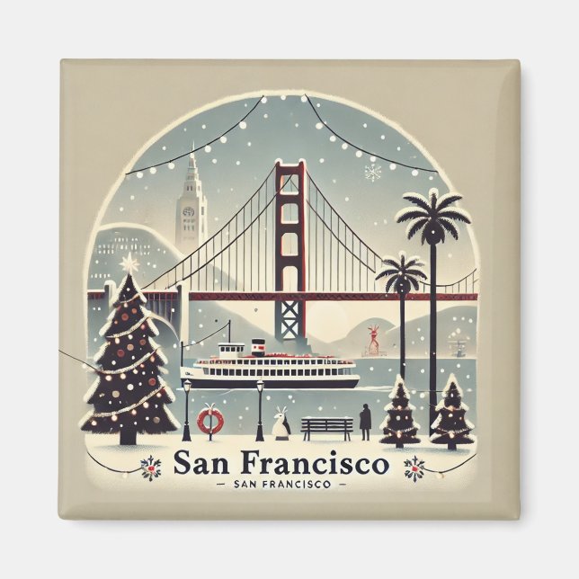 San Francisco Christmas - Golden Gate Bridge Magnet (Front)