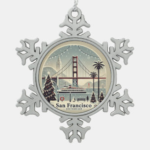 San Francisco Christmas - Golden Gate Bridge Snowflake Pewter Christmas Ornament