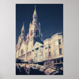 San Francisco Church Architecture and Reflection Poster