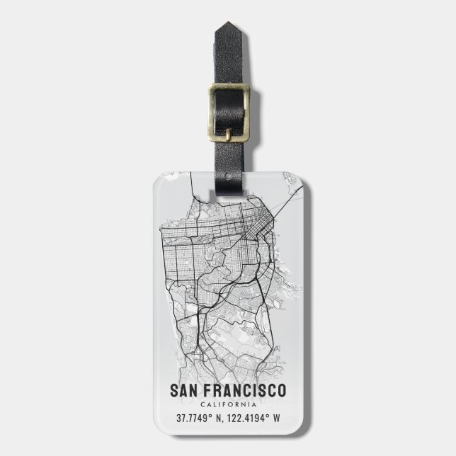 San Francisco City Map Topography Luggage Tag (Front Vertical)