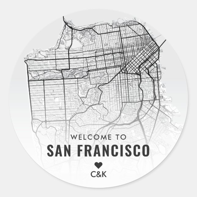 San Francisco City Map | Wedding Welcome Classic Round Sticker (Front)
