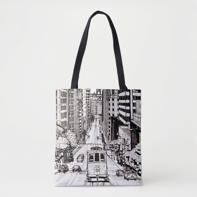 San Francisco City Pen and Ink Drawing Tote Bag (Front)