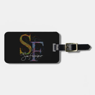 san francisco colourful scribble and vintage typog luggage tag