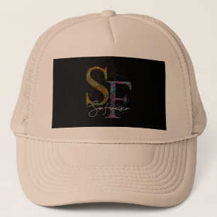 san francisco colourful scribble and vintage typog trucker hat