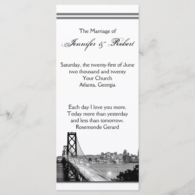 San Francisco Destination Wedding Program Programme (Front)