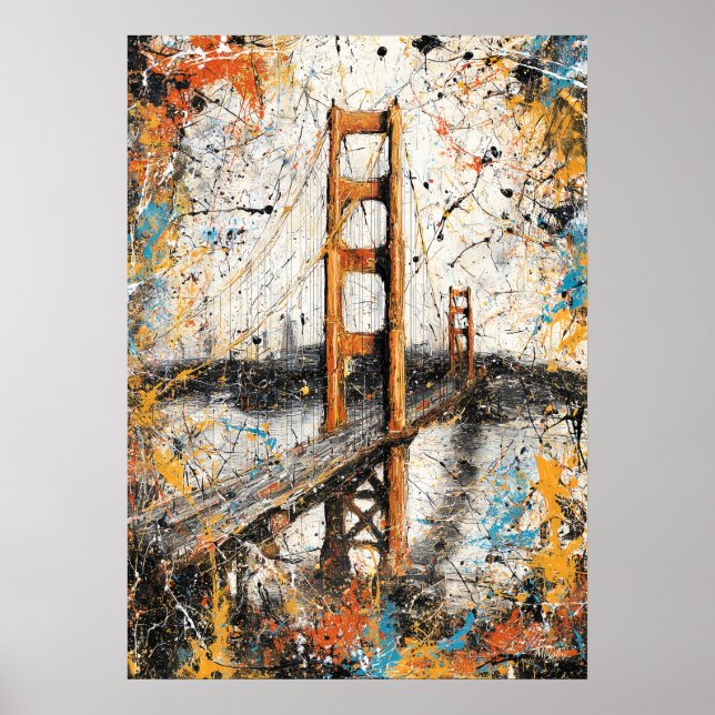 San Francisco Golden Gate Abstract Drip Painting Poster (Front)