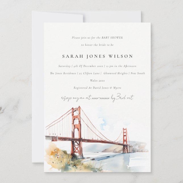 San Francisco Golden Gate Bridge Baby Shower Invitation (Front)