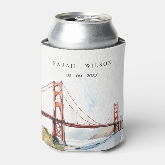 San Francisco Golden Gate Bridge Landscape Wedding Can Cooler (Can Front)