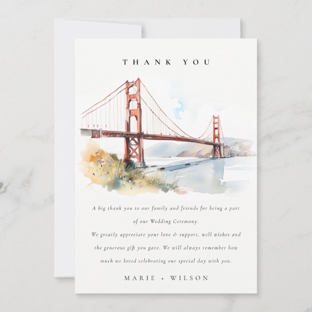 San Francisco Golden Gate Bridge Landscape Wedding Thank You Card (Front)