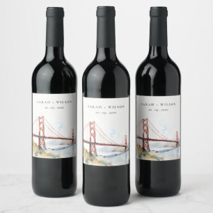 San Francisco Golden Gate Bridge Landscape Wedding Wine Label