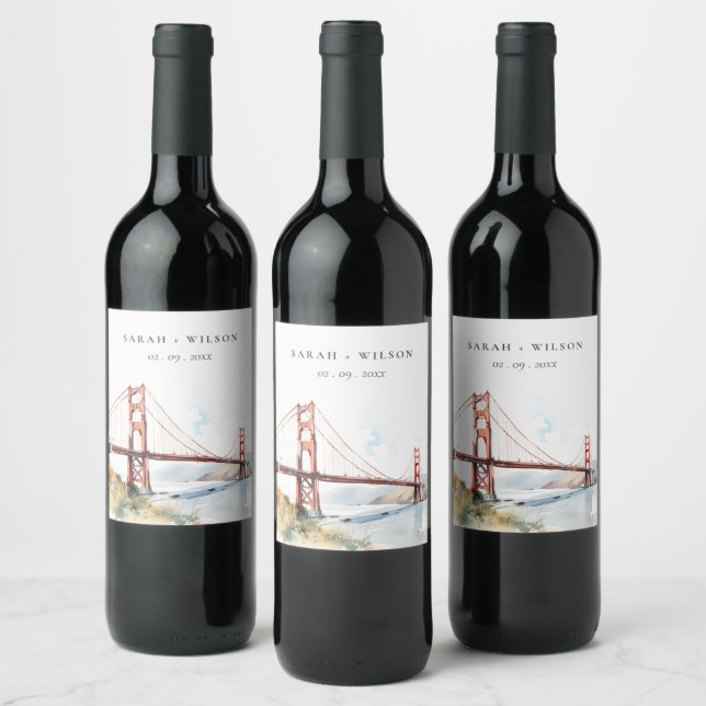 San Francisco Golden Gate Bridge Landscape Wedding Wine Label (Bottles)
