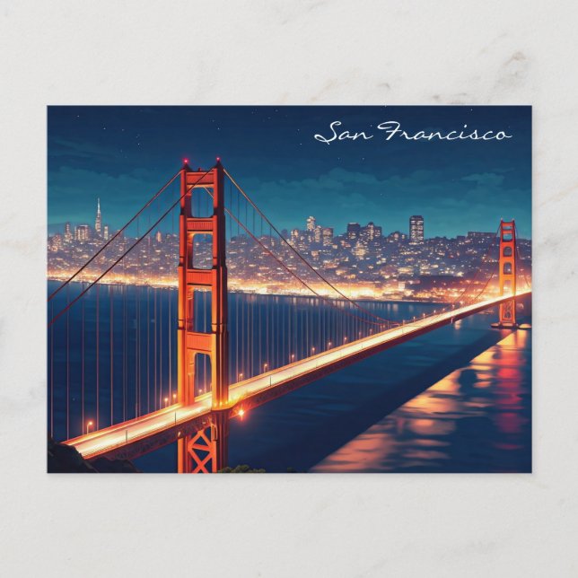 San Francisco Golden Gate Bridge Night postcard (Front)