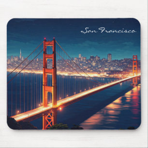 San Francisco Golden Gate Bridge Night postcard Mouse Mat