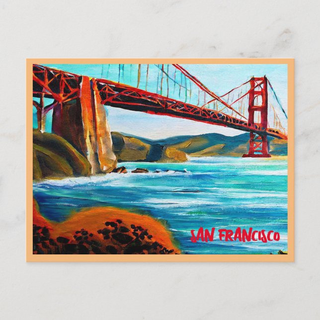 San Francisco Golden Gate Bridge Painting Holiday Postcard (Front)