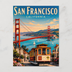 San Francisco Golden Gate Bridge Retro Postcard
