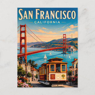 San Francisco Golden Gate Bridge Retro Postcard