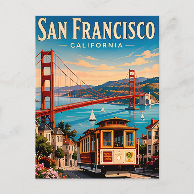 San Francisco Golden Gate Bridge Retro Postcard (Front)