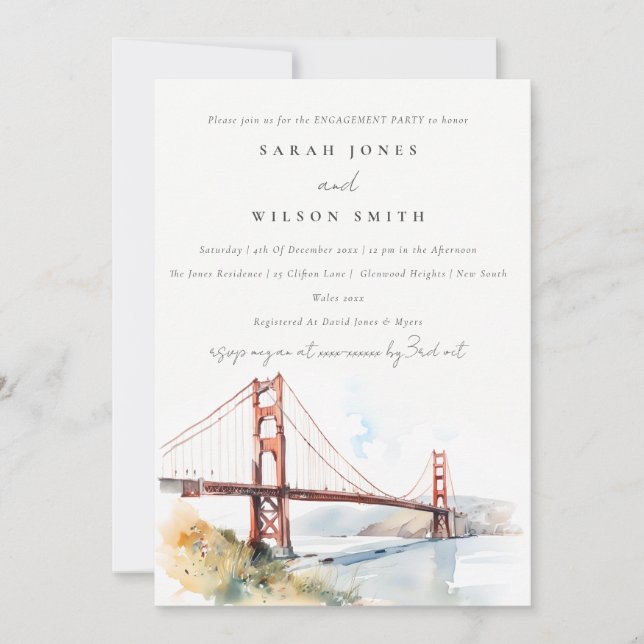 San Francisco Golden Gate Bridge scape Engaement Invitation (Front)