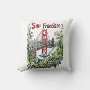 San Francisco Golden Gate Bridge Watercolor Design Cushion