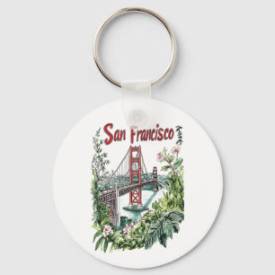 San Francisco Golden Gate Bridge Watercolor Design Key Ring