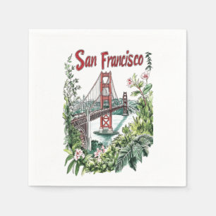 San Francisco Golden Gate Bridge Watercolor Design Napkin
