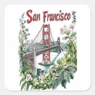 San Francisco Golden Gate Bridge Watercolor Design Square Sticker