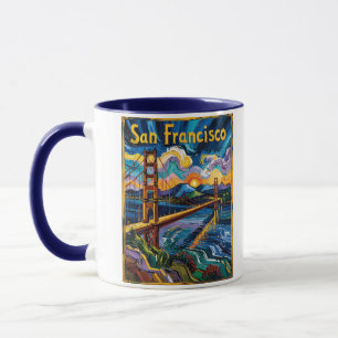 San Francisco Golden Gate Van Gogh Colourful Trave Mug