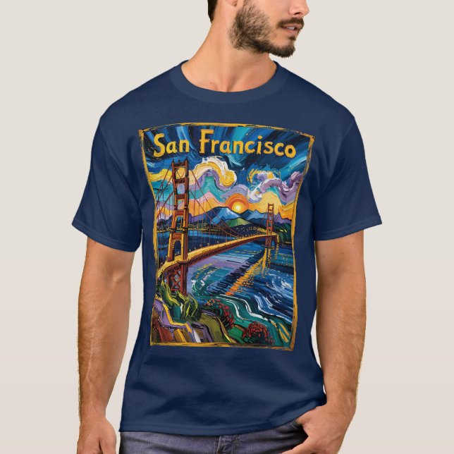 San Francisco Golden Gate Van Gogh Style Art T-Shirt (Front)