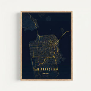 San Francisco Golden Print Map Wallart Poster Gift