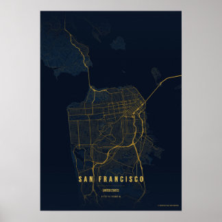 San Francisco Golden Print Map Wallart Poster Gift