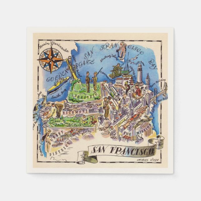 San Francisco Liozu Map Napkin (Front)