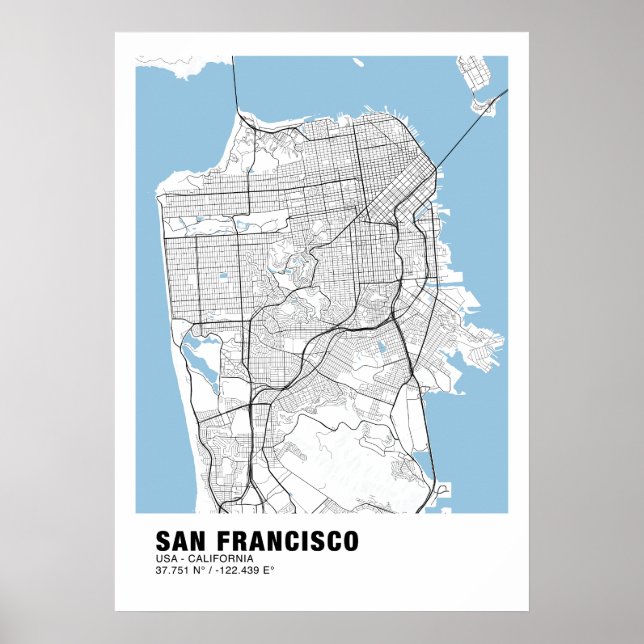 San Francisco Map Poster - California White Map (Front)