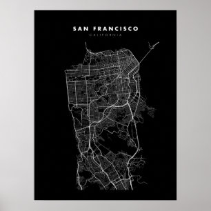 San Francisco Map Print Poster Paper Black & White
