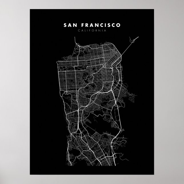 San Francisco Map Print Poster Paper Black & White (Front)