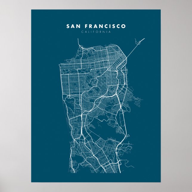 San Francisco Map Print, Poster Paper Dark Blue (Front)