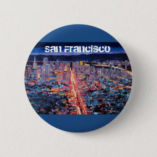 San Francisco - Market Street Night from Twin Peak 6 Cm Round Badge
