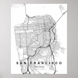 San Francisco Minimalist Map (Black & White) Poster