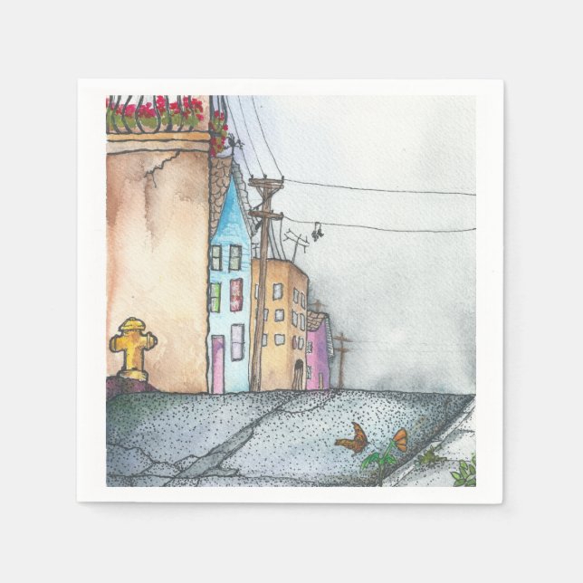 San Francisco Neighbourhood Watercolor Napkin (Front)