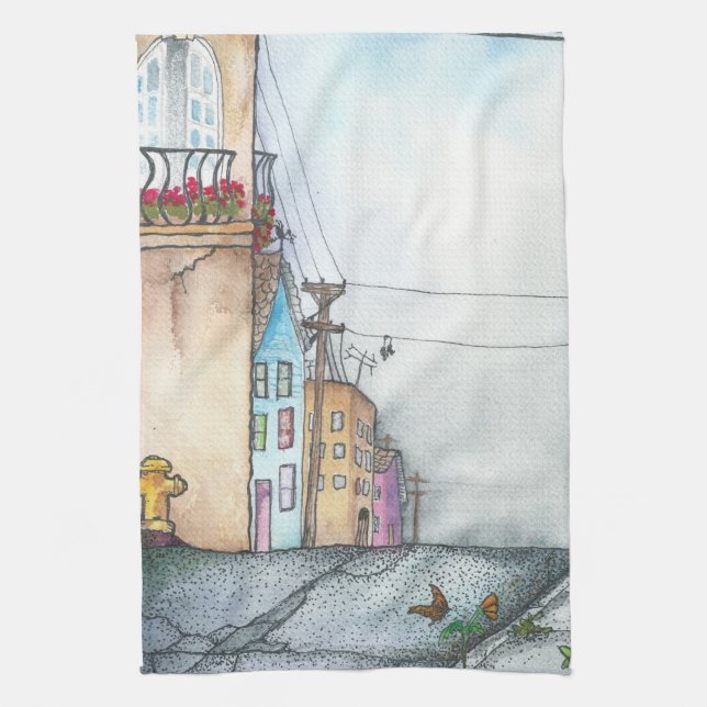 San Francisco Neighbourhood Watercolor Tea Towel (Vertical)