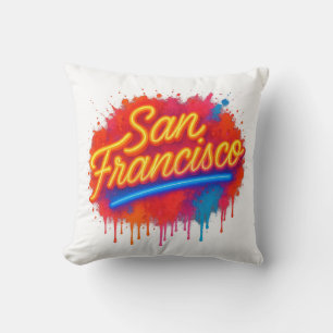 San Francisco Neon Splash Street Art T-Shirt Cushion
