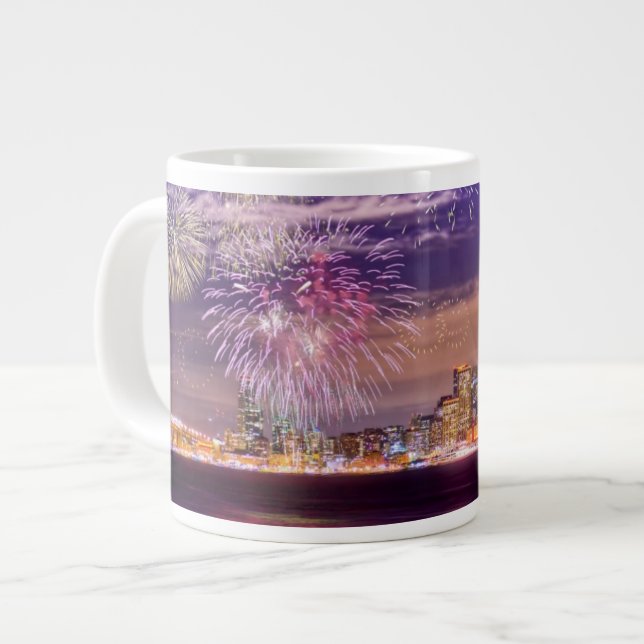 San Francisco New Year Fireworks Large Coffee Mug (Front Left)