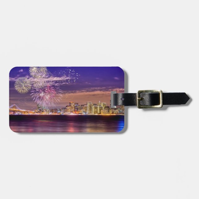 San Francisco New Year Fireworks Luggage Tag (Front Horizontal)
