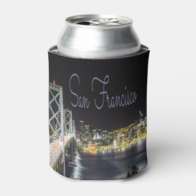 San Francisco Night Sky Line Golden Gate Bridge Can Cooler (Can Front)