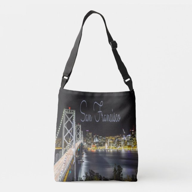 San Francisco Night Sky Line Golden Gate Bridge Crossbody Bag (Back)