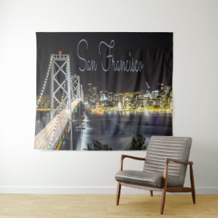 San Francisco Night Sky Line Golden Gate Bridge. Tapestry