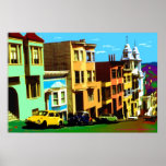 San Francisco Nob Hill 69 - Pop Art Print<br><div class="desc">SAN FRANCISCO - a digital pop art featuring colourful Victorian homes along a steep street on San Francisco´s famous Nob Hill, in memory of the year 1969, when flower-power ruled the city – American Fine Art Poster Prints are a unique gift idea for friends and family, or treat yourself !...</div>