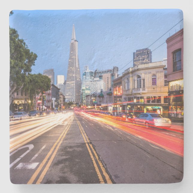 San Francisco North Beach Motion Blur Traffic Stone Coaster (Front)