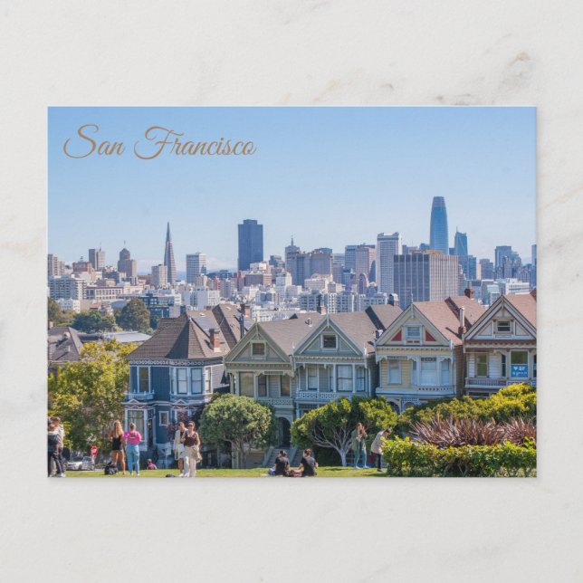 San Francisco Painted Ladies City Skyline Postcard (Front)